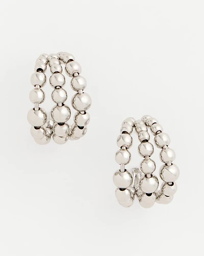 Silver Beaded Mini Hoop Earrings