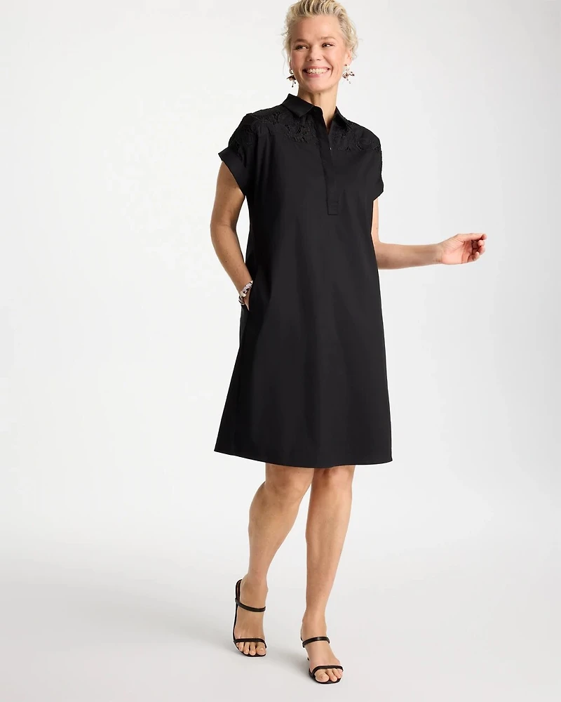 Popover Embroidered Poplin Dress
