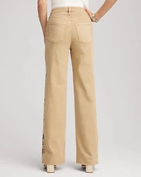 Embroidered High-Rise Wide-Leg Jeans