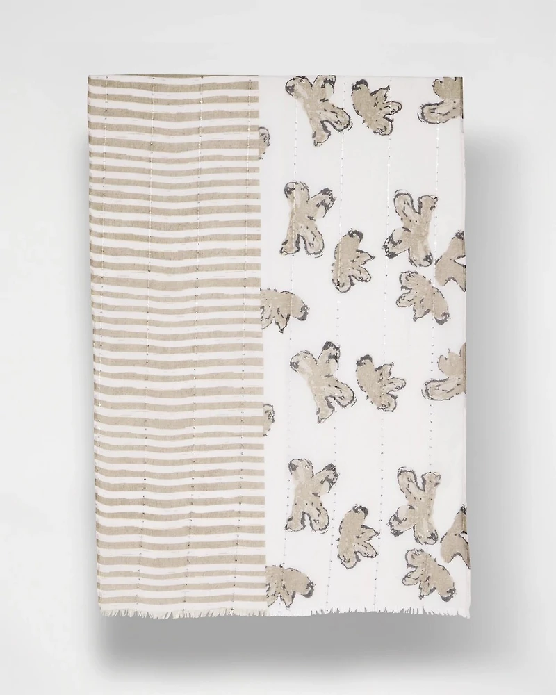 Striped Floral Oblong Scarf