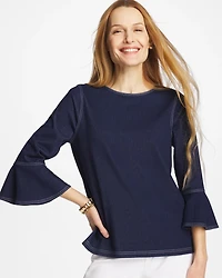 Indigo Denim Trumpet Sleeve Top