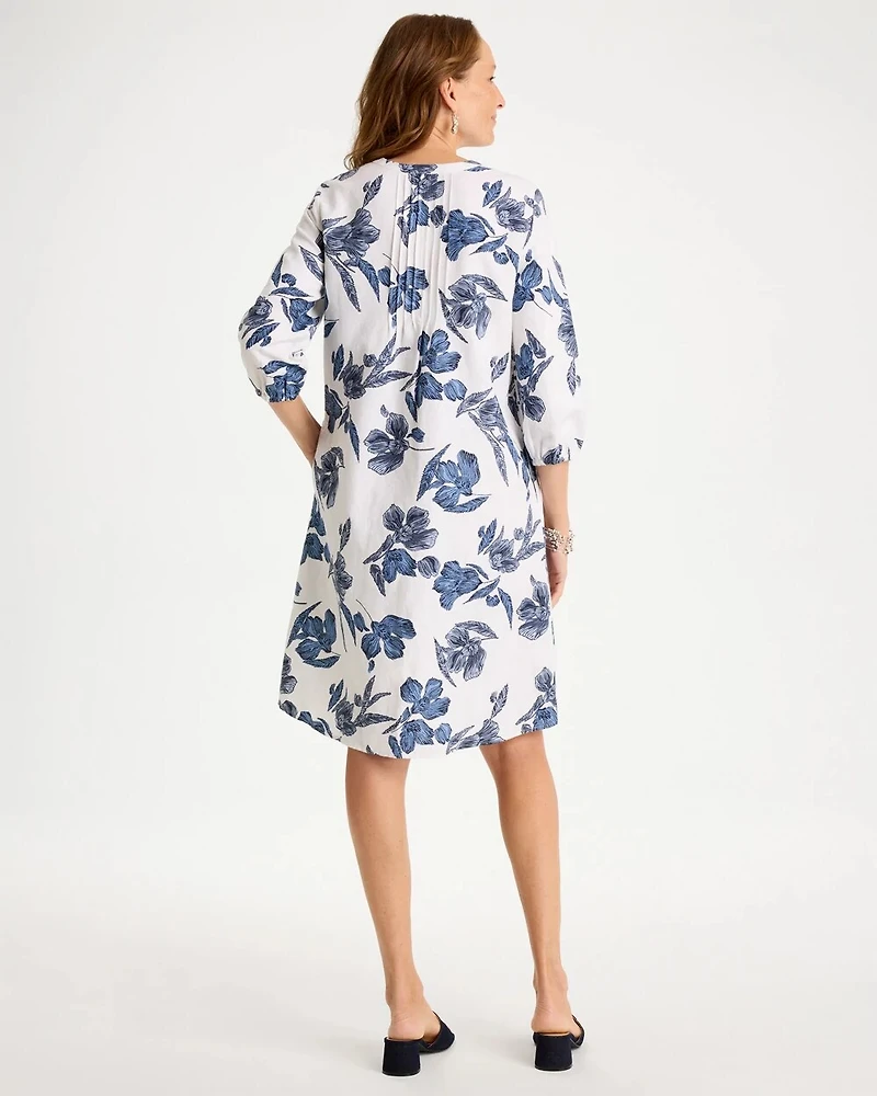 Floral Linen-Cotton Pintuck Dress