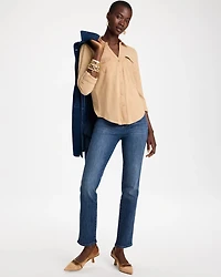 Button-Front Collared Henley Top
