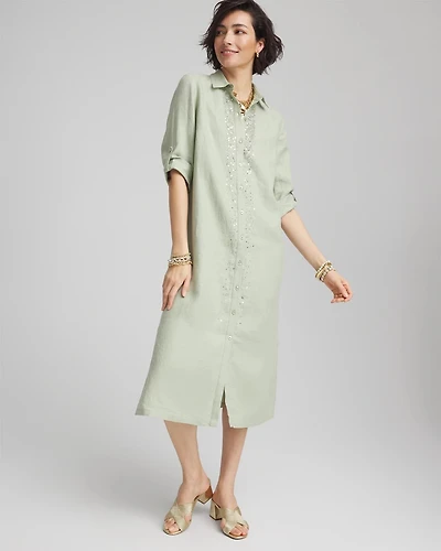 Petite Linen Embellished Midi Shirt Dress