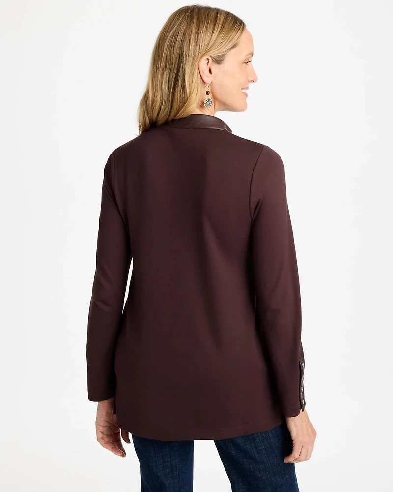 Ponte Knit Faux Leather-Trim Tunic