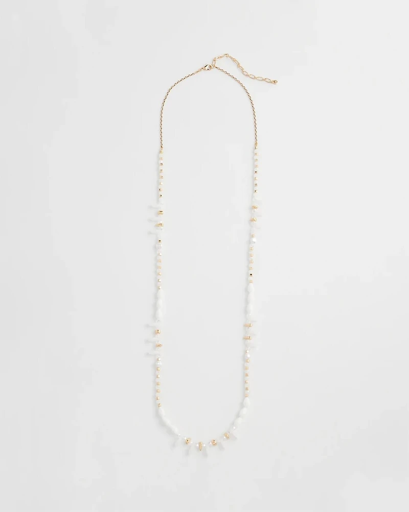 White Beaded Single Strand Necklace