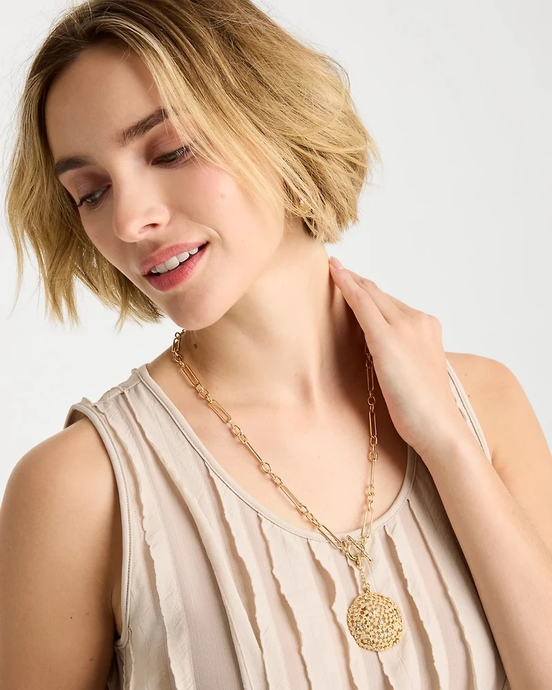 Sea Foam Medallion Double-Strand Pendant Necklace