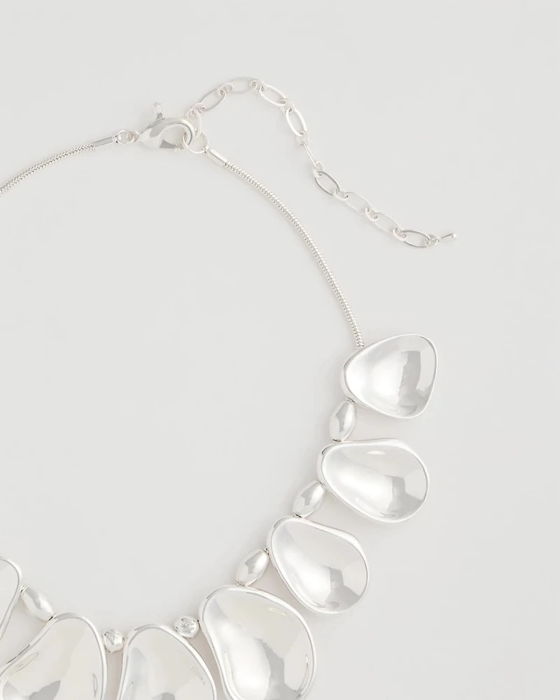 Shiny Silvertone Bib Necklace