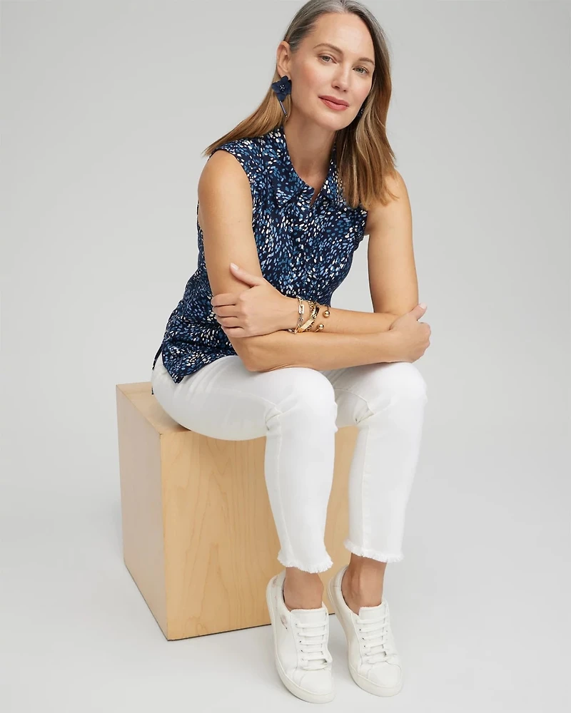 Dot Print Collared Tunic Tank