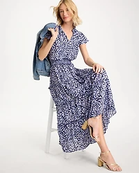 Crepe Smocked Flutter-Sleeve Dress