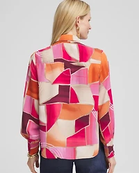 Faux Silk Sunset Collared Shirt