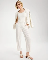 Striped Linen Wide-Leg Ankle Pants