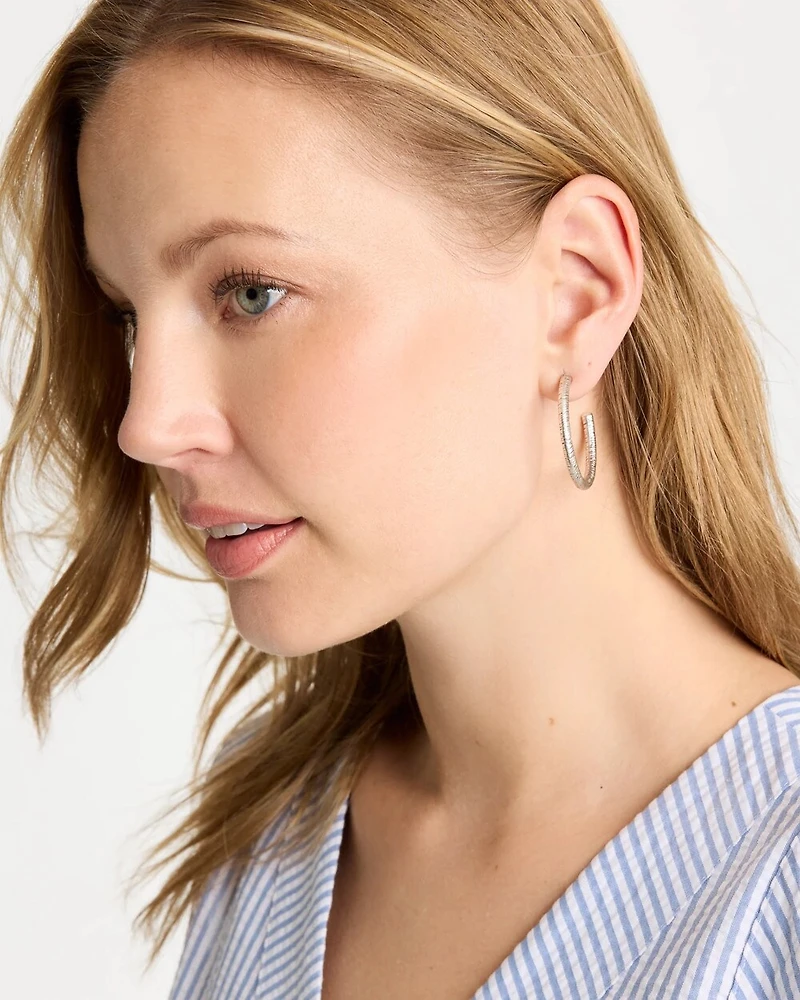 Silvertone Textured Hoop Earrings