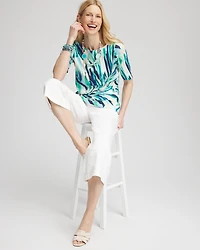 Palm Print Pima Cotton Bateau-Neck Tee