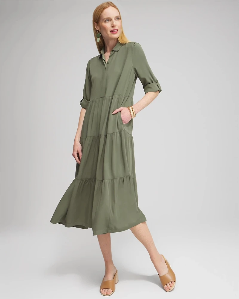 Silk Blend Tiered Midi Dress