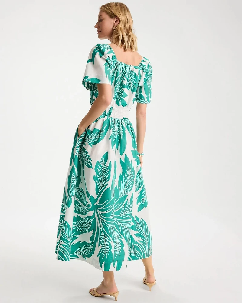 Poplin Cotton Off-Shoulder Printed Dress