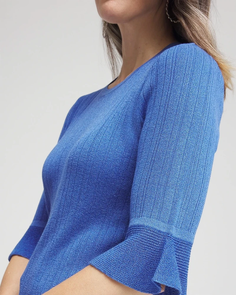 Ruffle Crew-Neck Pullover Sweater