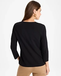 Embroidered Cotton Stretch 3/4 Sleeve Tee