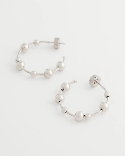 Silvertone Beaded Hoop Earrings