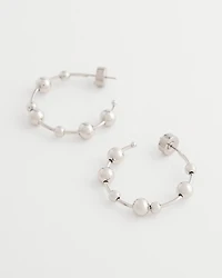 Silvertone Beaded Hoop Earrings