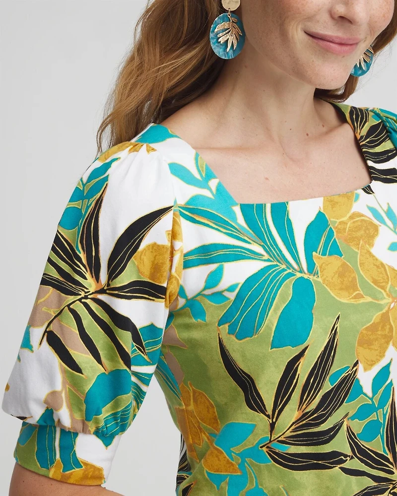 Palm Print Square Neck Top