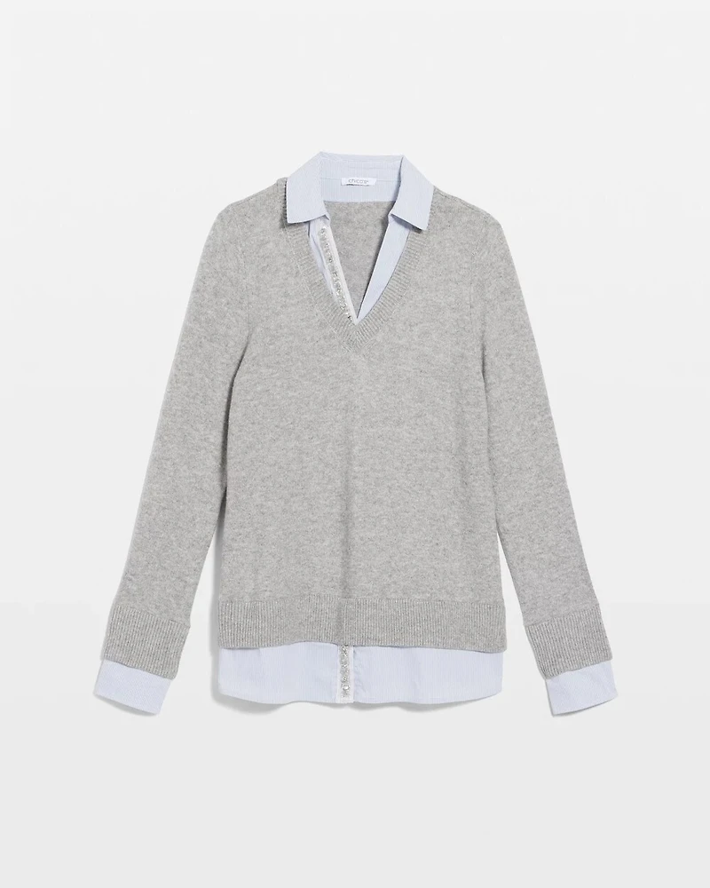 Sequin Built-In Shirt Knit Sweater