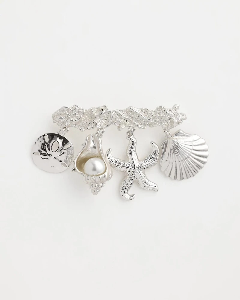 Silver Tone Seashell Bar Brooch