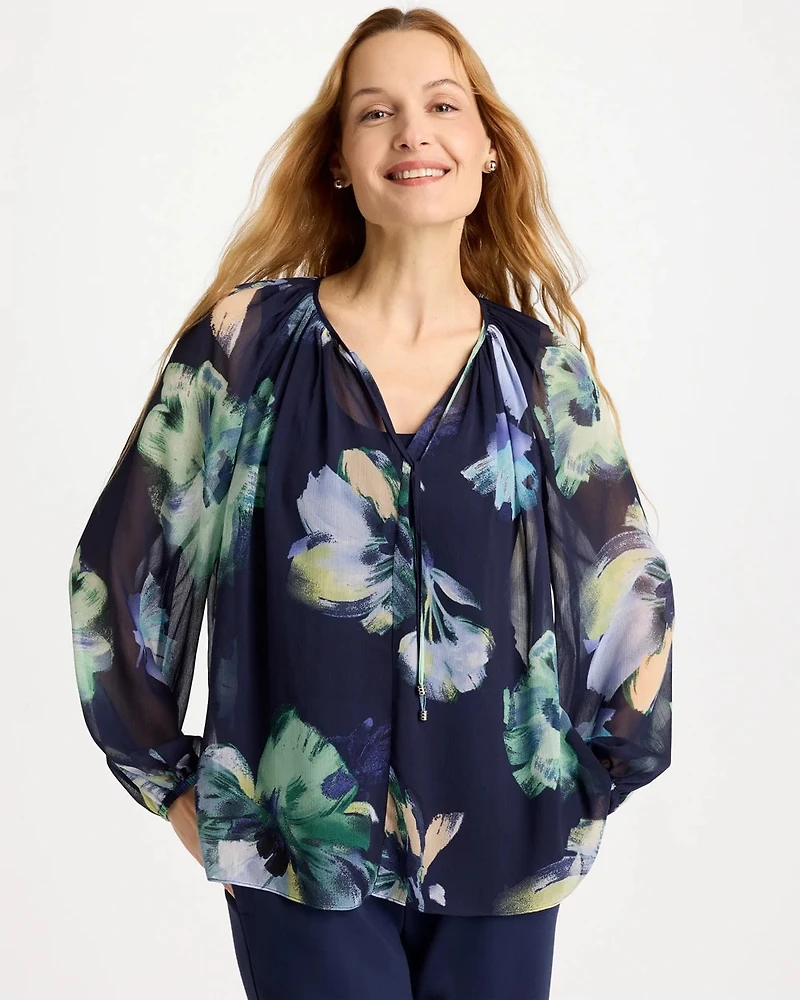 Crinkle Chiffon Tie-Front Blouse