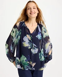 Crinkle Chiffon Tie-Front Blouse