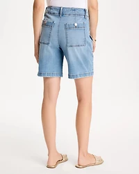 Pull-On Scallop Button Jean Shorts