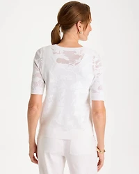 Ella Short-Sleeve Pointelle Sweater