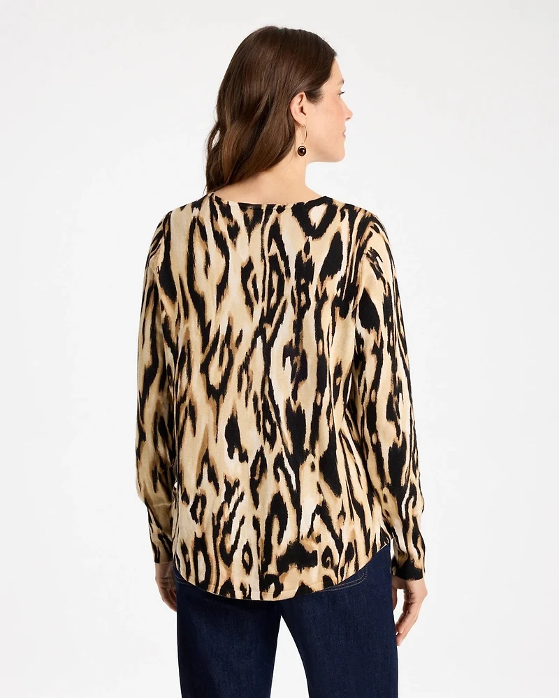 Ella Ikat Print V-Neck Pullover Sweater