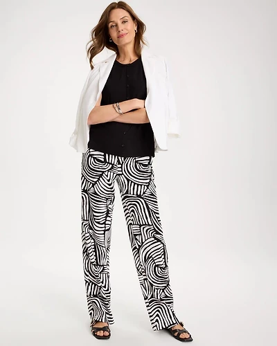 Geo Pull-On Wide-Leg Linen Pants