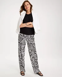 Petite Geo Pull-On Wide-Leg Linen Pants