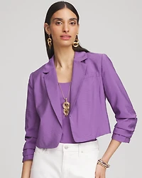 Cropped Ruched Sleeve Blazer