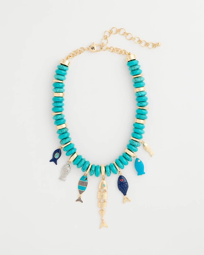 Turquoise Fish Charm Statement Necklace
