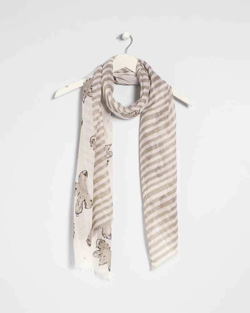 Striped Floral Oblong Scarf
