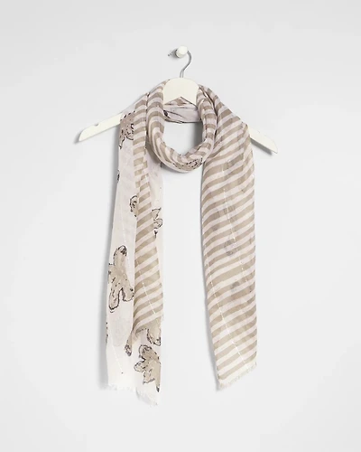 Striped Floral Oblong Scarf