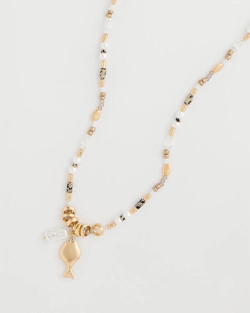 Coral Jade Stone Charm Necklace