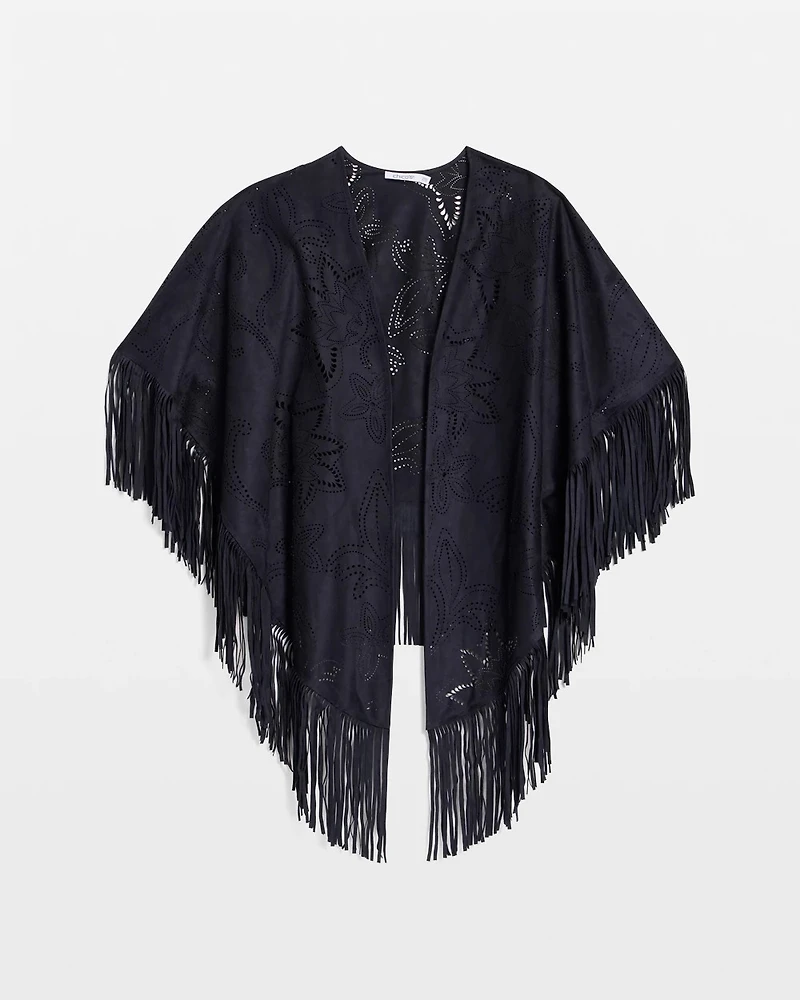 Cutout Faux Suede Fringe Ruana