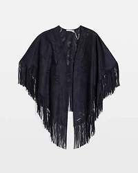 Cutout Faux Suede Fringe Ruana