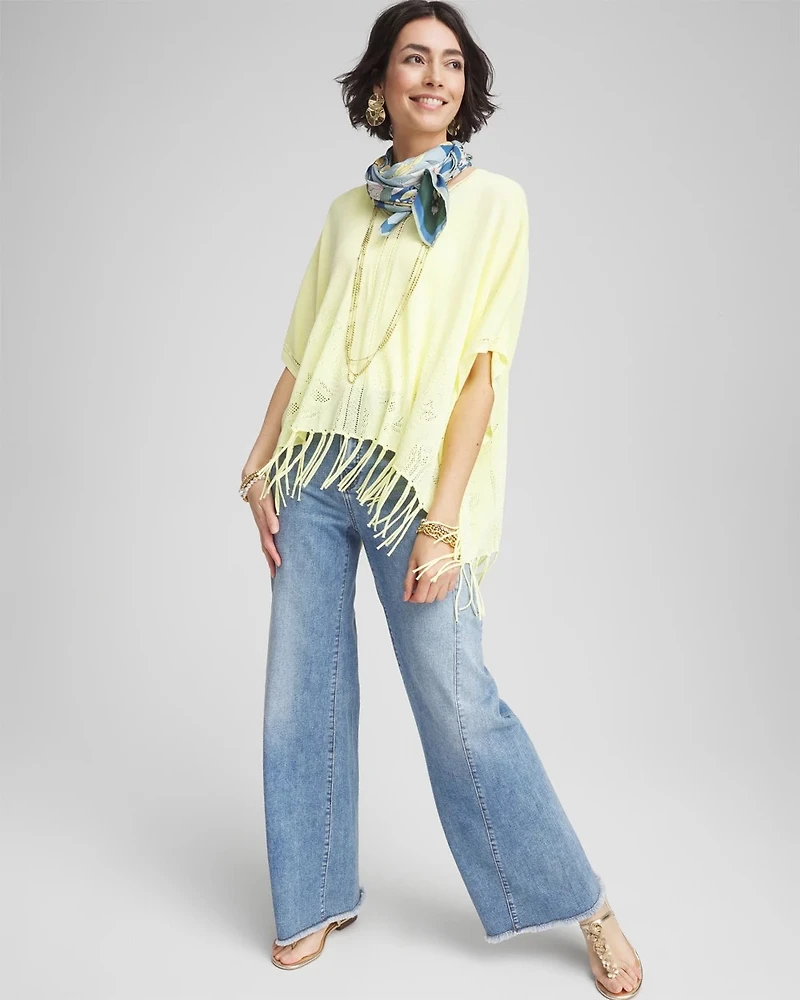 V-Neck Cutwork Placket Poncho
