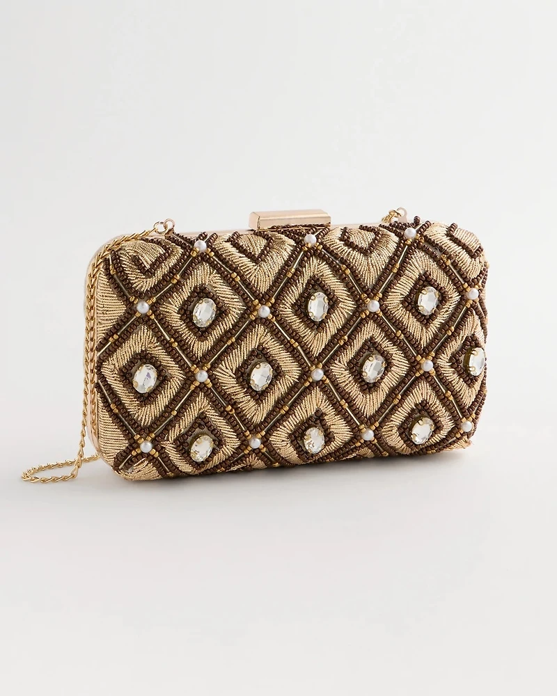 Neutral Embellished Clutch