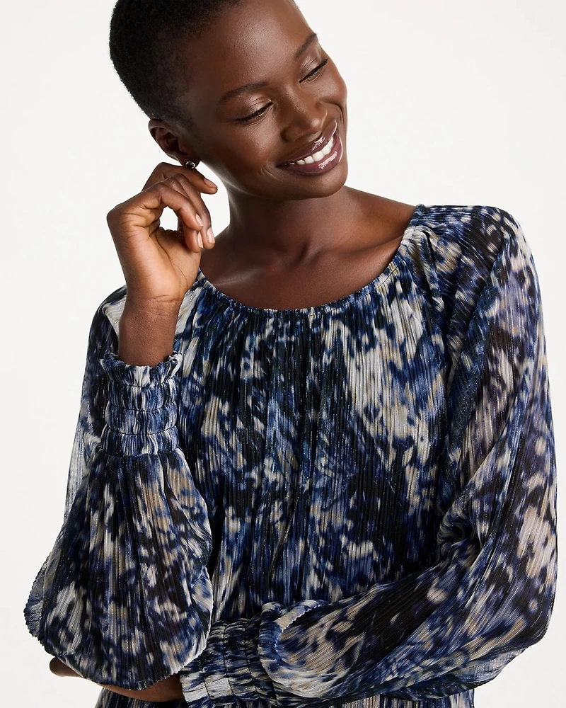 Printed Metallic Bodre Crinkle Mesh Top
