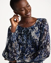 Printed Metallic Bodre Crinkle Mesh Top
