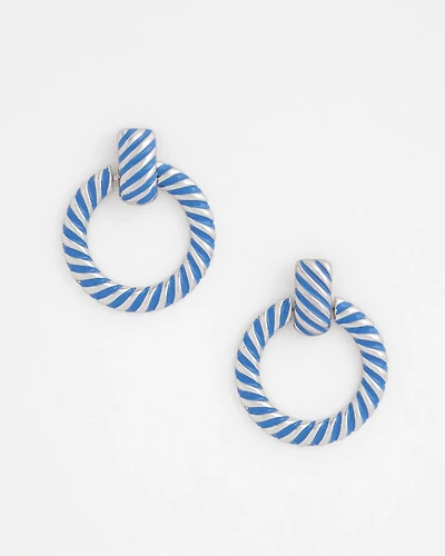 Blue Twist Drop Hoop Earrings