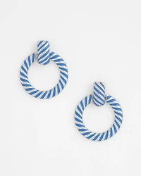 Blue Twist Drop Hoop Earrings