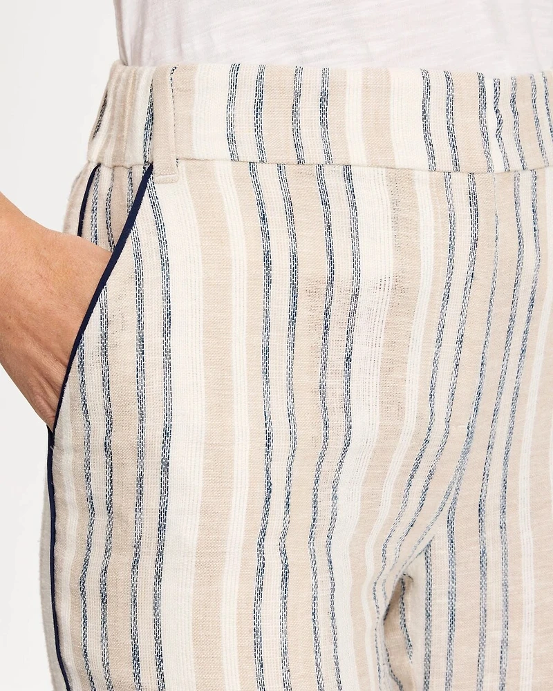 Striped Piped Linen Fly Front Pants