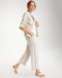Striped Piped Linen Fly Front Pants