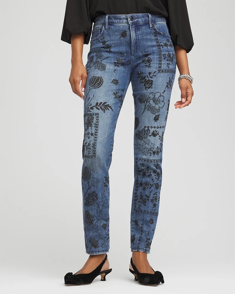 Mixed-Media Girlfriend Slim Ankle Jeans